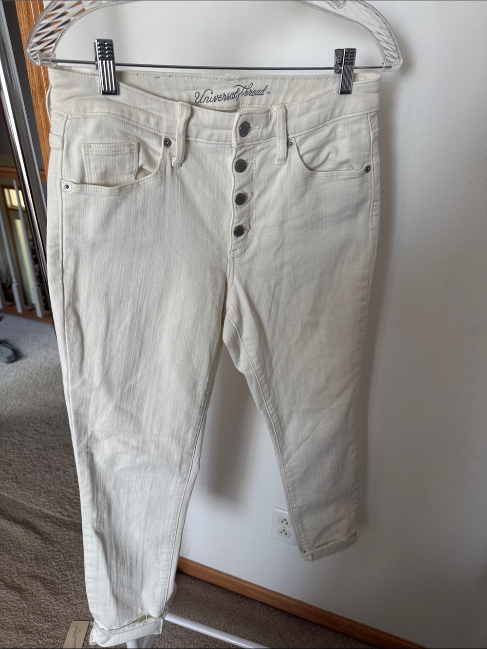 Universal Thread Cream High-Rise Button-Fly Cropped Jeans